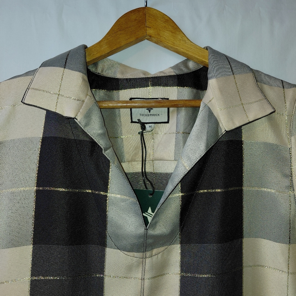 Tuckernuck Black Gold Metallic Plaid Blouse Top Women's Sz Medium‎ NWT - Picture 8 of 8